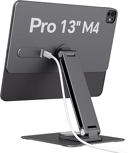 Soporte magnético para iPad Pro M4 de 13 pulgadas con carga inalámbrica de 18 W, soporte de aluminio giratorio de 360 para iPad Pro M4 de 13