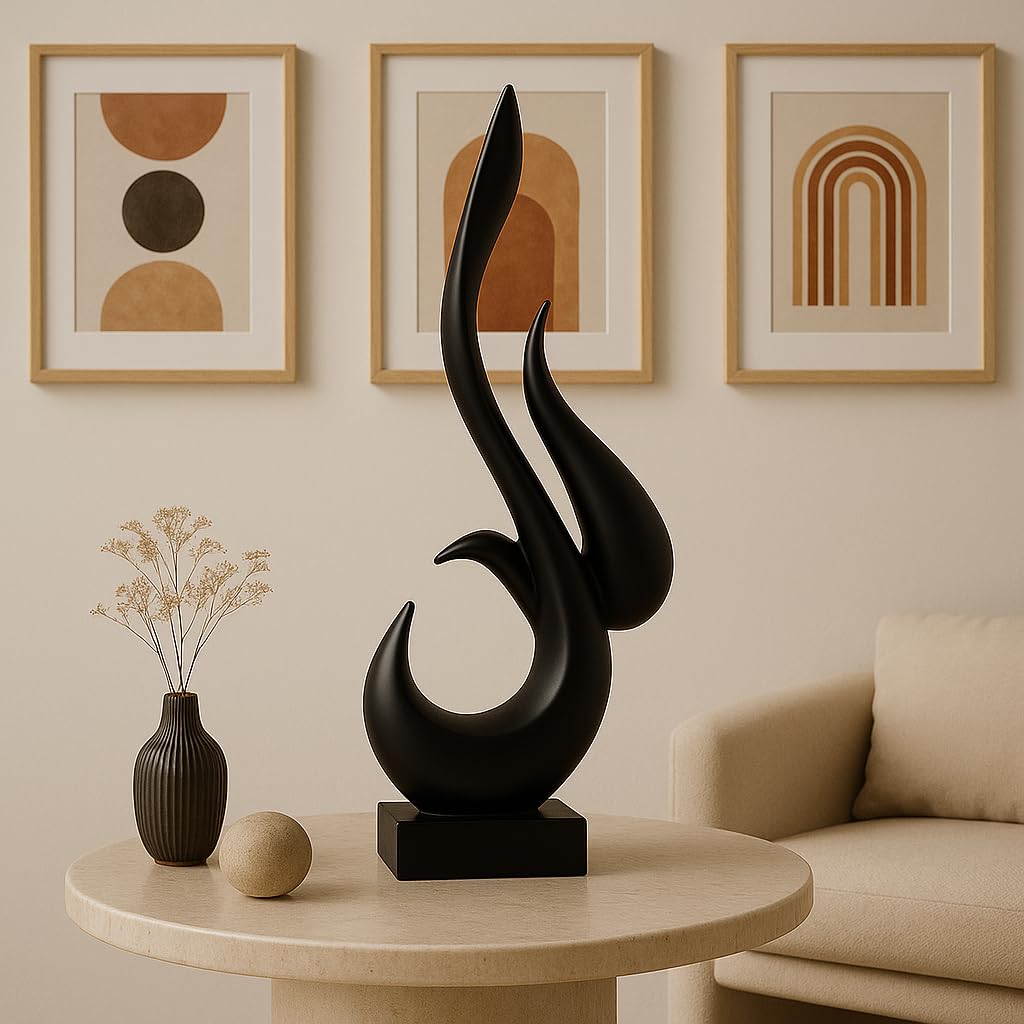 LIFEHAXTORE Home Décor Fire Shape Handicraft Resin Table Decorating Matte Finish Ceramic Figures - (Black), 7 cm