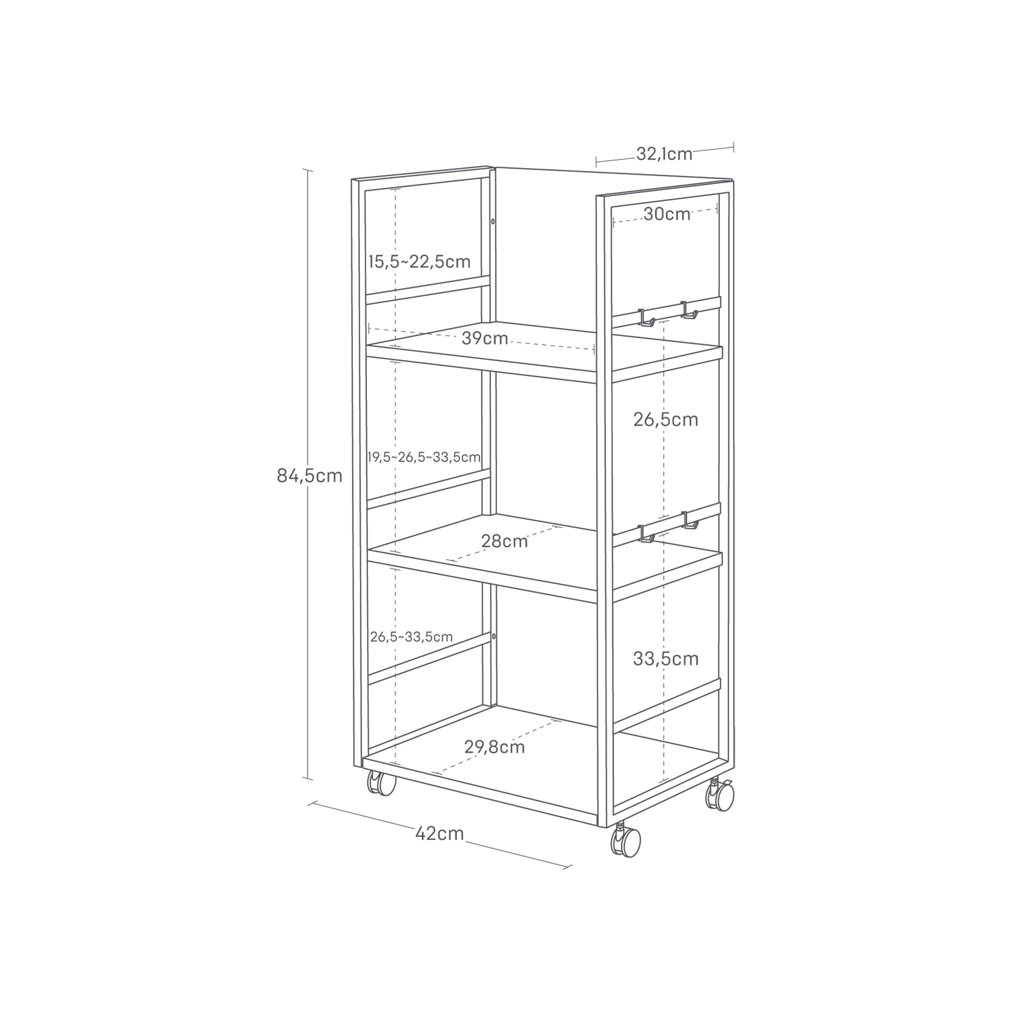 YAMAZAKI 1419 Tower Chariot de Rangement Semi-fermé à 3 Niveaux, Blanc, Acier/Nylon, Minimaliste, 32,1 x 42 x 84,5 cm (L x L x H)