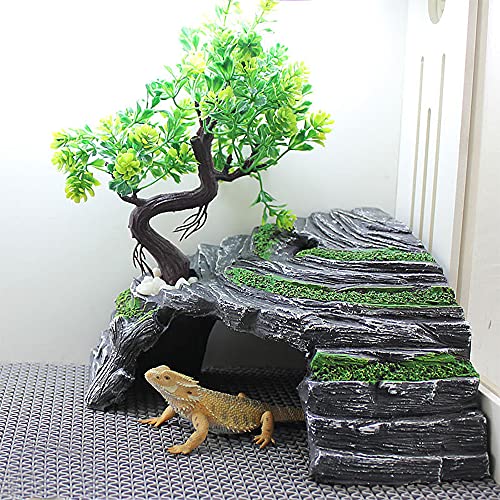 LAVECAR Reptiel Box Shelter Terrarium Hideout Grotten Schildpad Opslag, Hars Imitatie Rock Schildpad Basking Platform… - Afbeelding 4