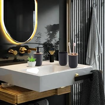 Plastic Black Bathroom Accessories Set,Toothbrush Holders For Bathroom,With Soap Dispenser,Bathroom Toothbrush Holder Set,Bathroom Soap Dispenser Set With Soap Dish,Desktop Tray,Bathroom Decor
