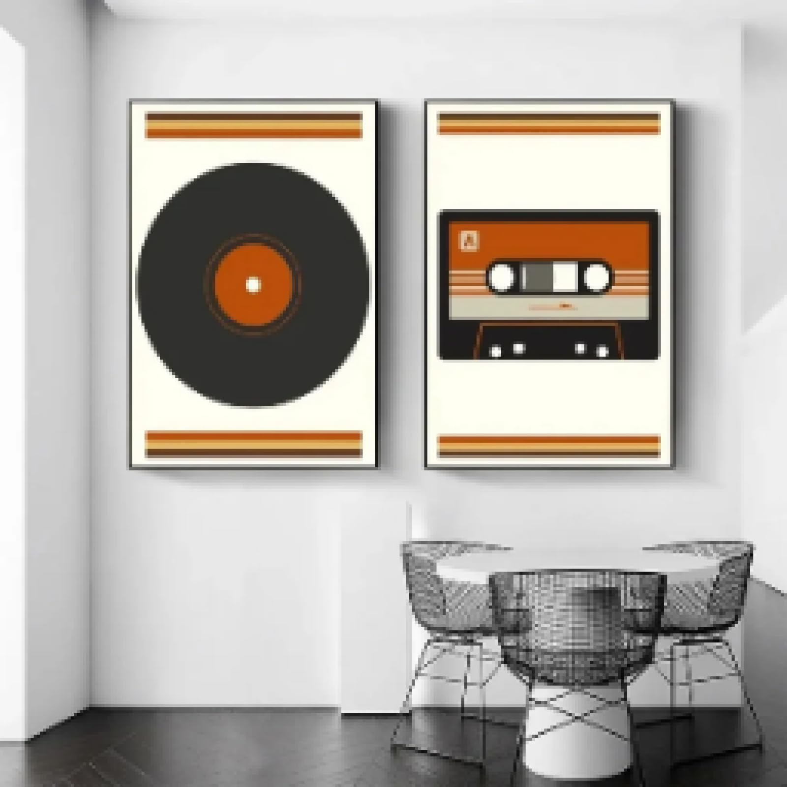 LMAIWANG Obraz na płótnie sztuka ścienna obraz vintage muzyka płyta i kaseta retro plakat i druk do salonu mural dekoracja 60 x 80 cm x 2 ramki