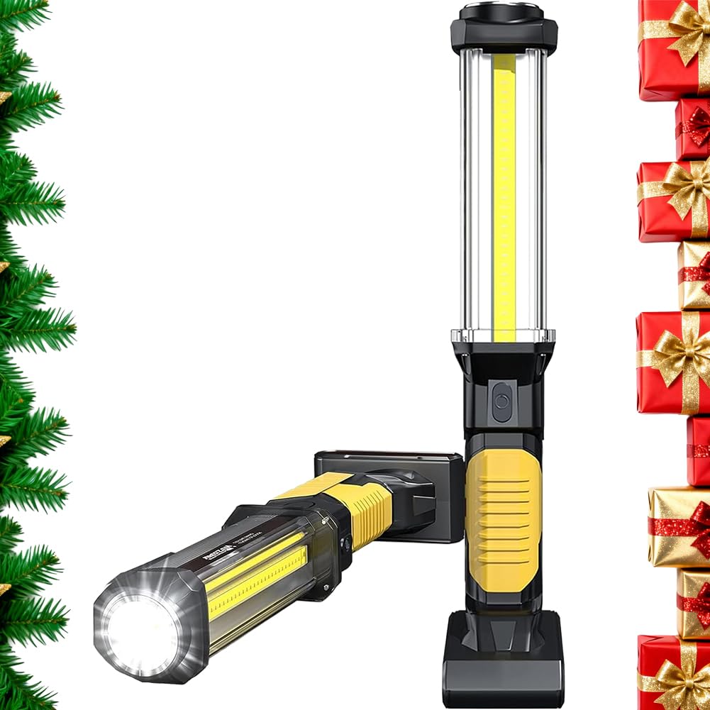 ​​WARSUN Rechargeable COB LED Work Light-Magnetic Hands-Free Trouble Light with Hook, IPX4 Waterproof for Garage Repair, Stocking Stuffers Mens Gifts-Emergency Light Tool for Adults Men Dad (Yellow)​