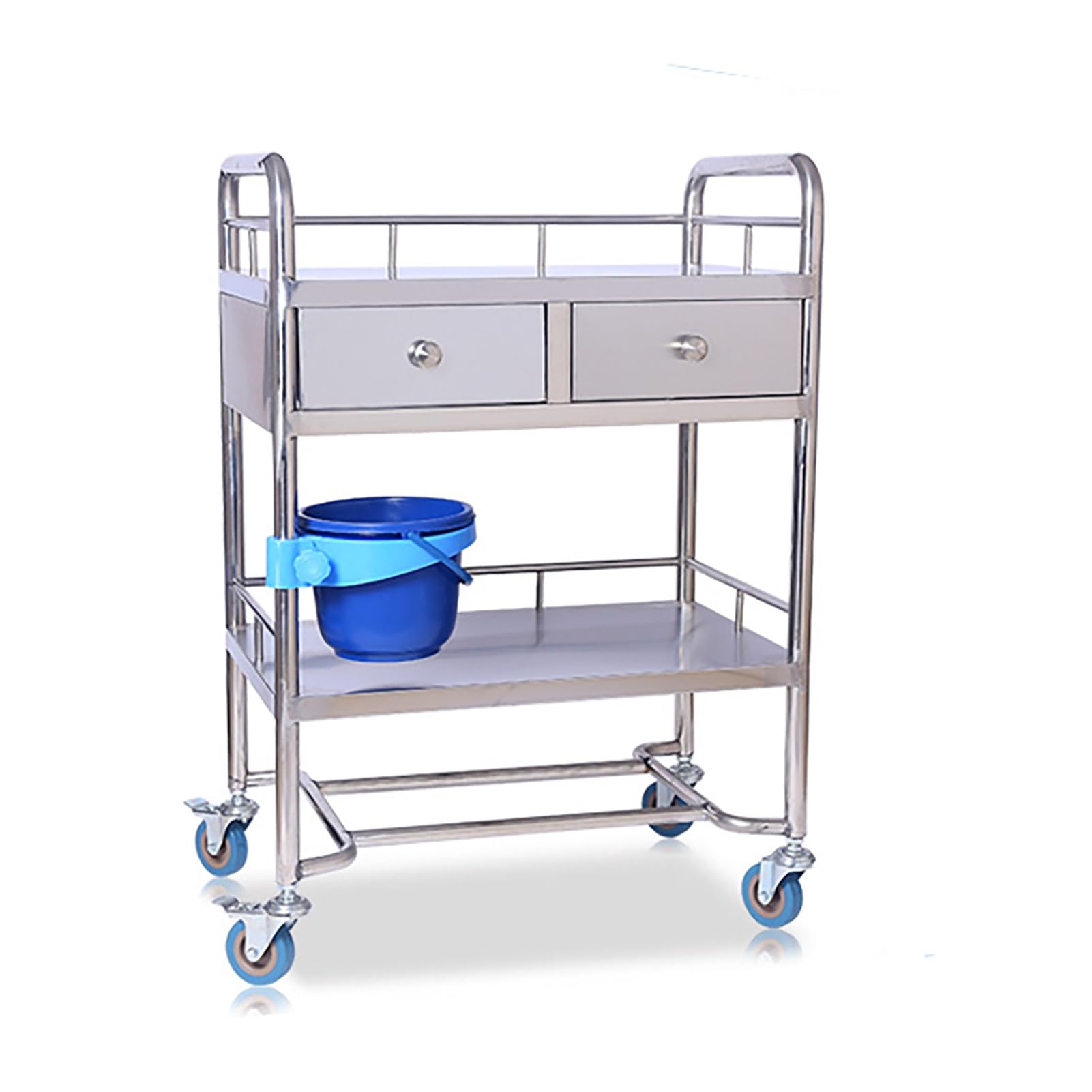 Carrello da Laboratorio a 2 Ripiani, Carrello Medico in Acciaio Inossidabile con Due cassetti, banco da Lavoro Commerciale con Ruota piroettante, per Ufficio, Ristorante, Hotel e Ospedale (6