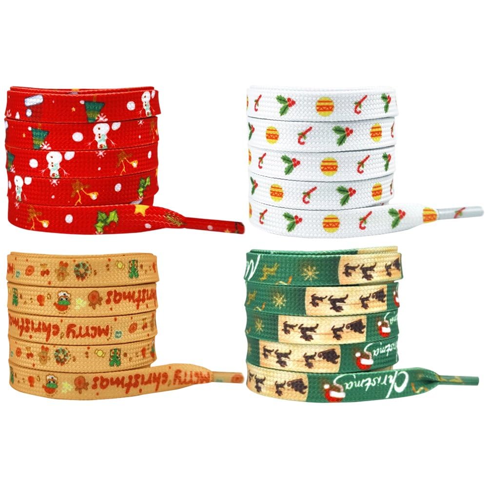 Danlai Colorful 4 Pairs Christmas Shoe Laces For Sneakers, Colourful Flat Shoelaces Stocking Stuffers For Adults Teens, Christmas Decorations