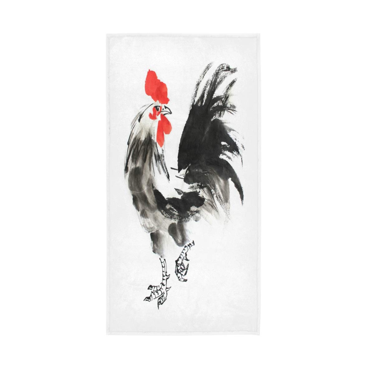 HUYGD Hand Towels Cotton Watercolor Animal Rooster Soft Towel Multipurpose Bathroom Beach Towel for Home Kitchen Swim Spa Gym, 30x15 inch