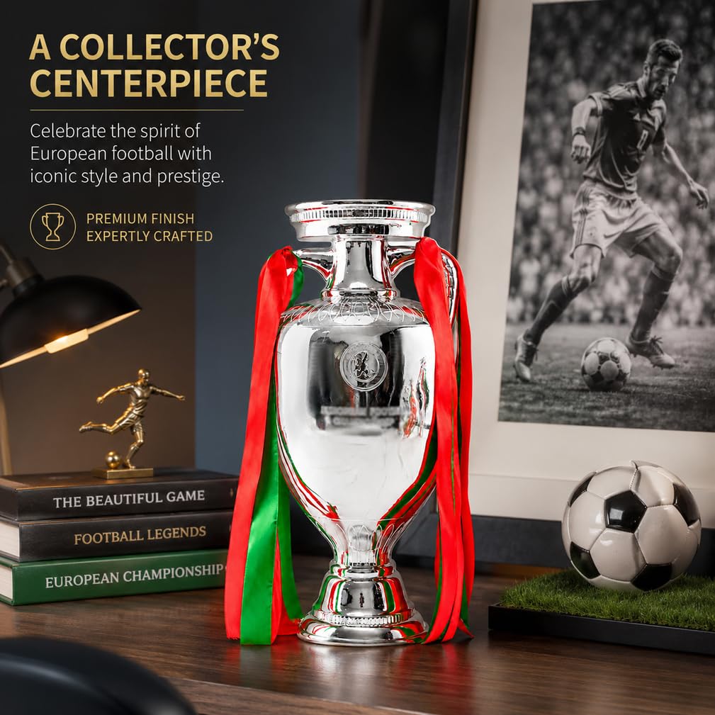 Europäische Fußball Meisterschaft Pokal Trophäe Replik | Originalgroße Liga trophäe aus Kunstharz, Sammlerstück, Schreibtisch- und Bürodekoration, Geschenk für Fußballfans
