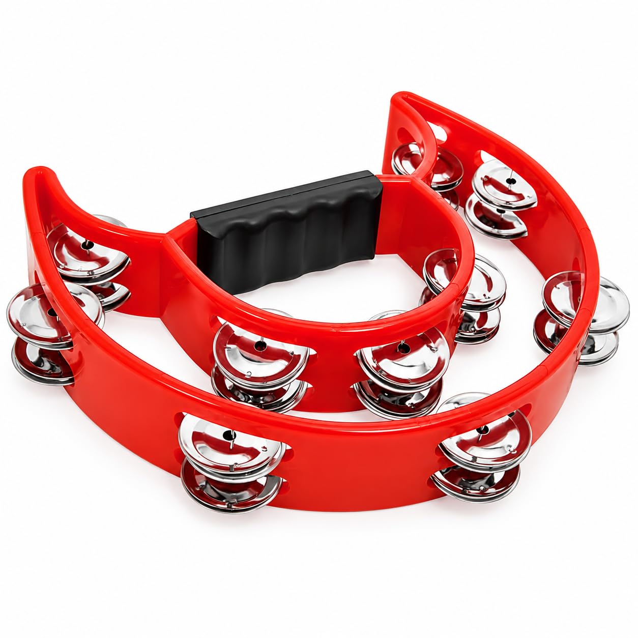 Multicolor Half Moon Tambourine with Double Row Metal Jingles – Handheld Percussion Instrument with Comfortable Grip Handle, Loud Clear Sound for Music Classes, Worship, Parties.-image-46
