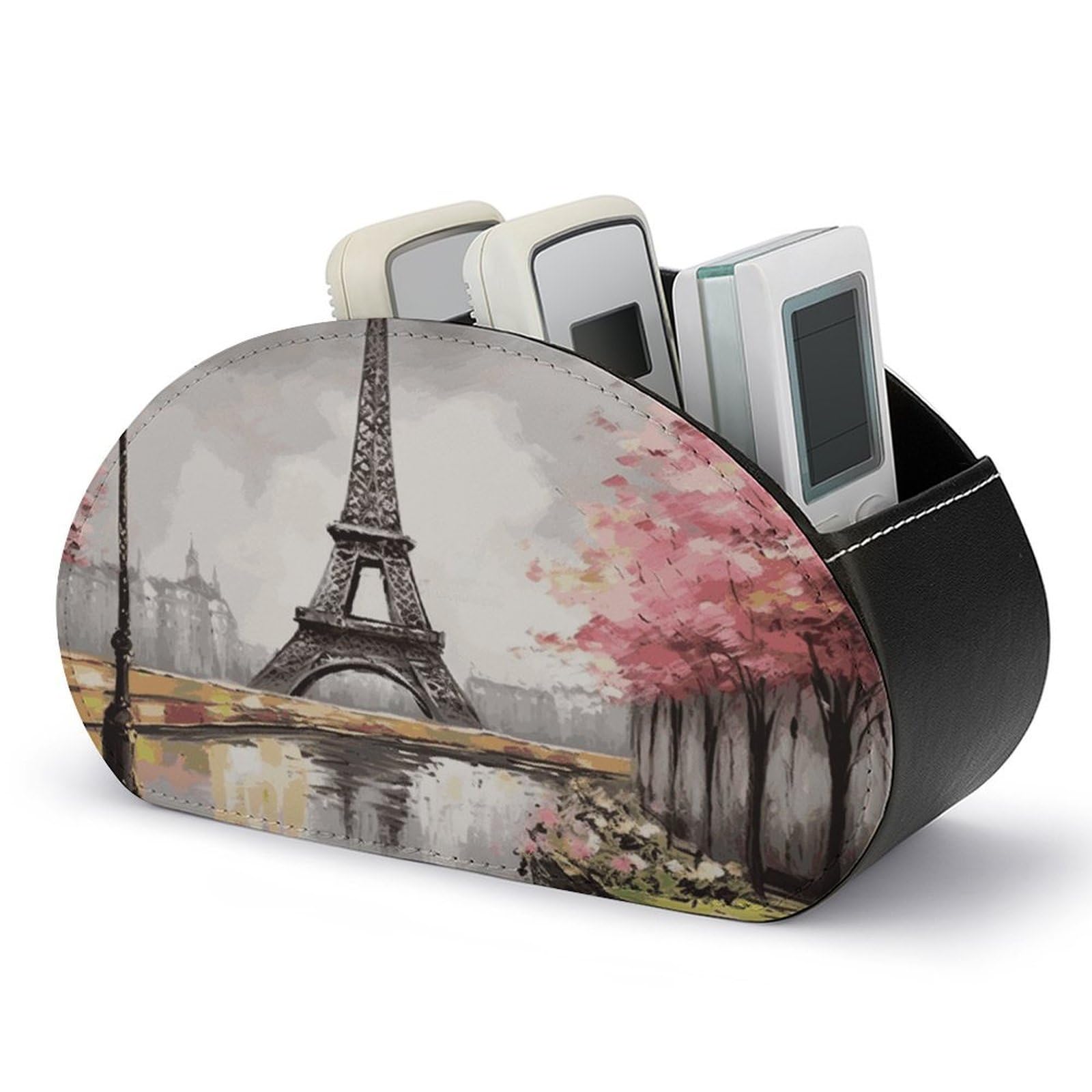 Btcowzrv Style Oil Painting Paris Eiffel Tower Remote Control Holder With 5 Compartments