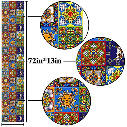 Nepnuser Mexican Talavera Ceramic Tile Table Runner For Fiesta Party Decoration Dia De Los Muertos Decor Linen Home Dining Room Kitchen Decor #TOP4