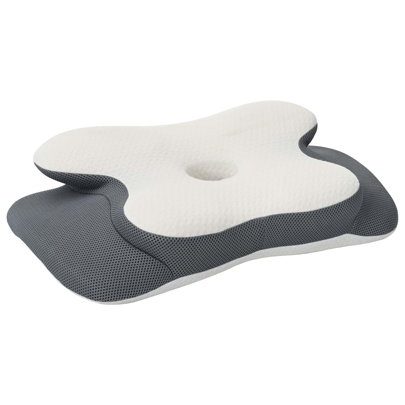 Almohada cervical blanca de espuma viscoelástica 58 x 37,5 x 12 cm, almohada ergonómica con espuma viscoelástica transpirable y funda lavable a máquina para aliviar el dolor de cuello y