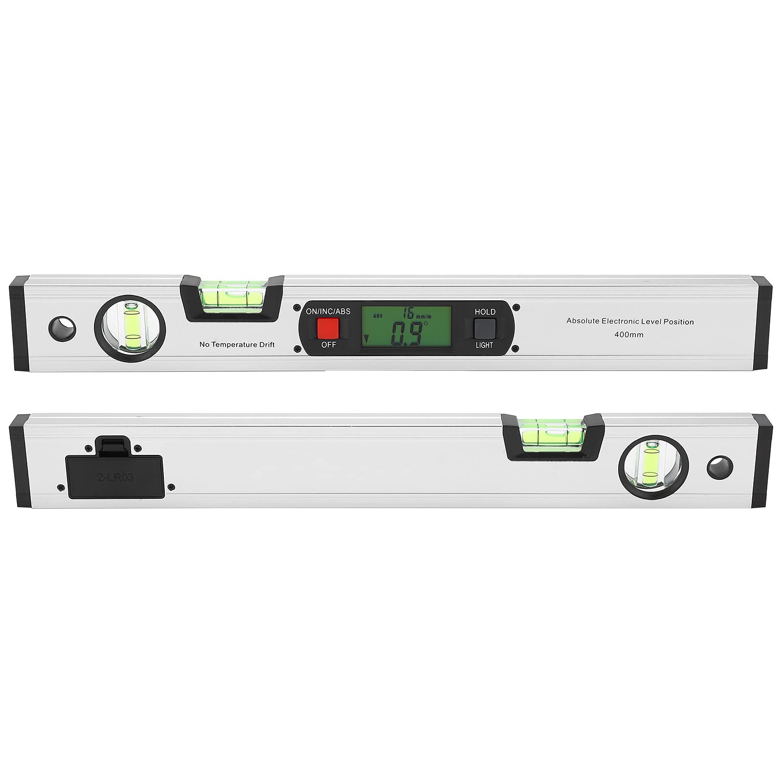 Righello angolare con display digitale da 400 mm e indicatore di livello elettronico - Goniometro in lega di alluminio con base magnetica e LCD retroilluminato per installazione