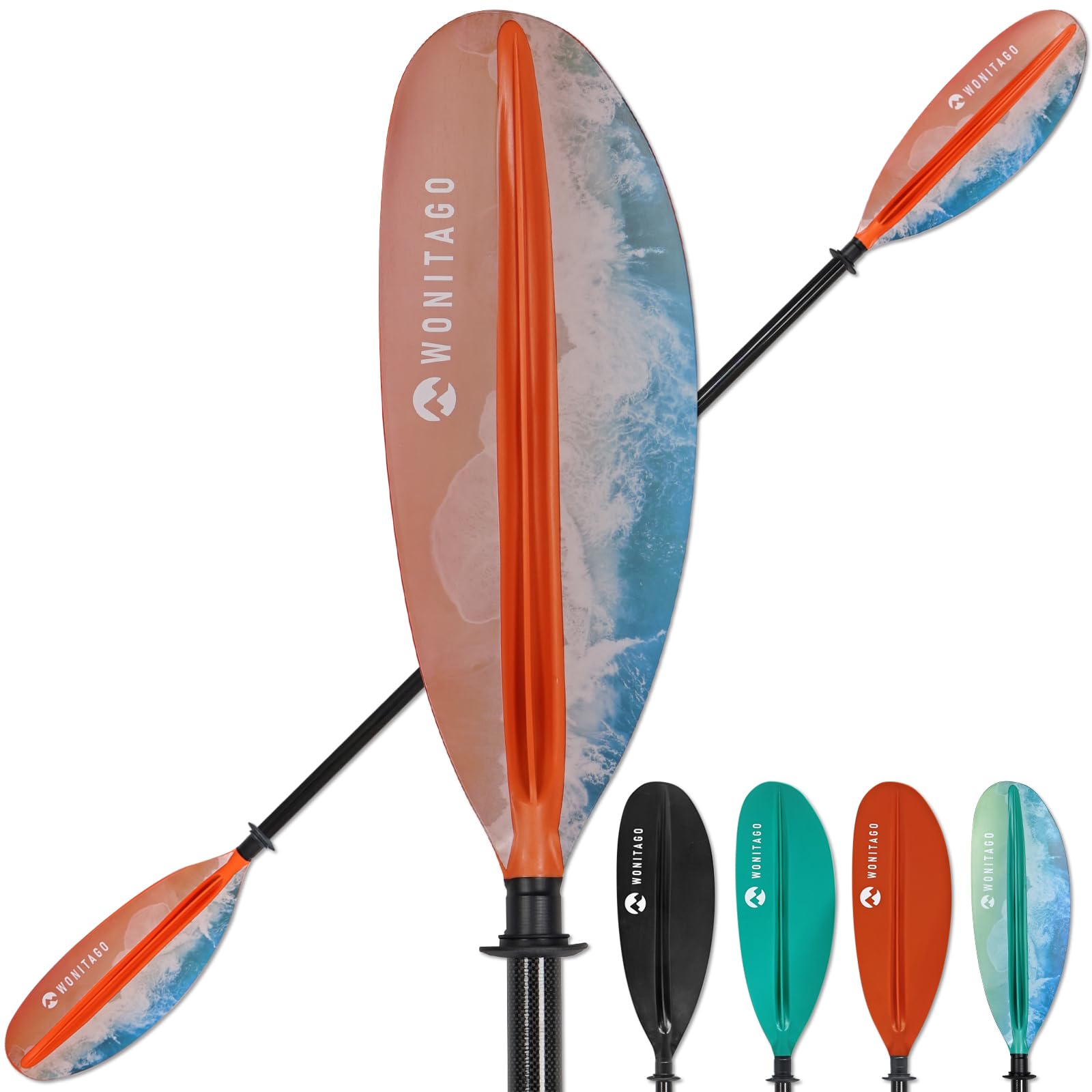 WONITAGO Kayak Paddle Premium Carbon Fiber Paddle with Reinforced PP + Fiberglass Blade, Floating Adjustable Kayaking Oars, 3 Piece, 220-240 cm/86-94 Inches, 240-260 cm/94-102 Inches