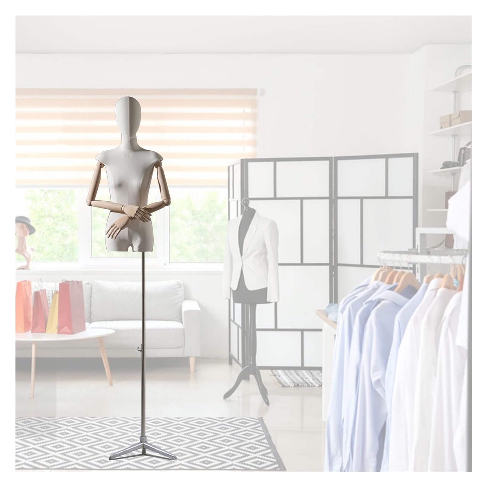 Manichino regolabile da 142,2 a 203,2 cm di altezza, busto integrale con testa rimovibile e mani in legno per cucito, sartoria, artigianato e esposizione alla moda