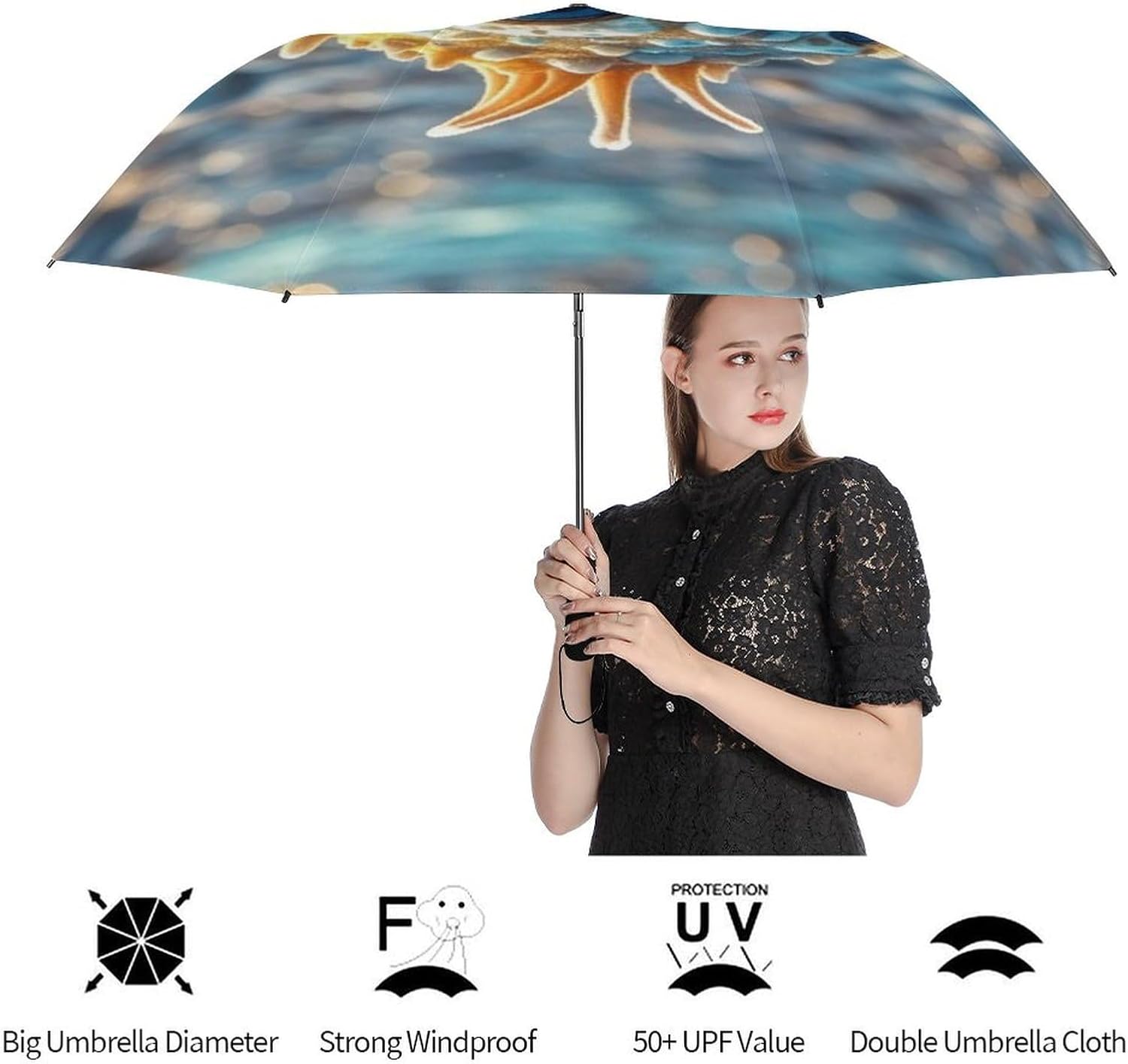Cute Sea Animal Golf Umbrellas-2 Fold Automatic,Windproof Umbrella with Portable,Strong,Folding Umbrella for Women Men