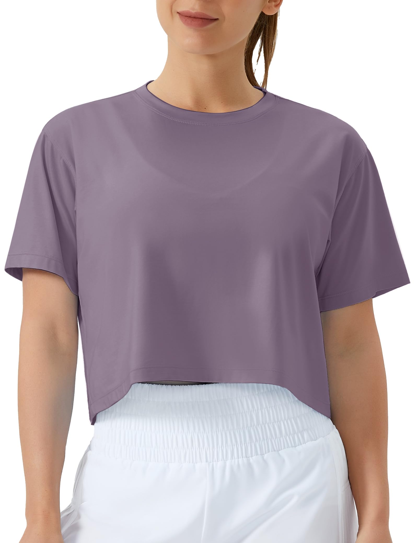 THE GYM PEOPLE Women's Workout Crop Top T-Shirt Short Sleeve Boxy Yoga Running Cropped Basic Tee