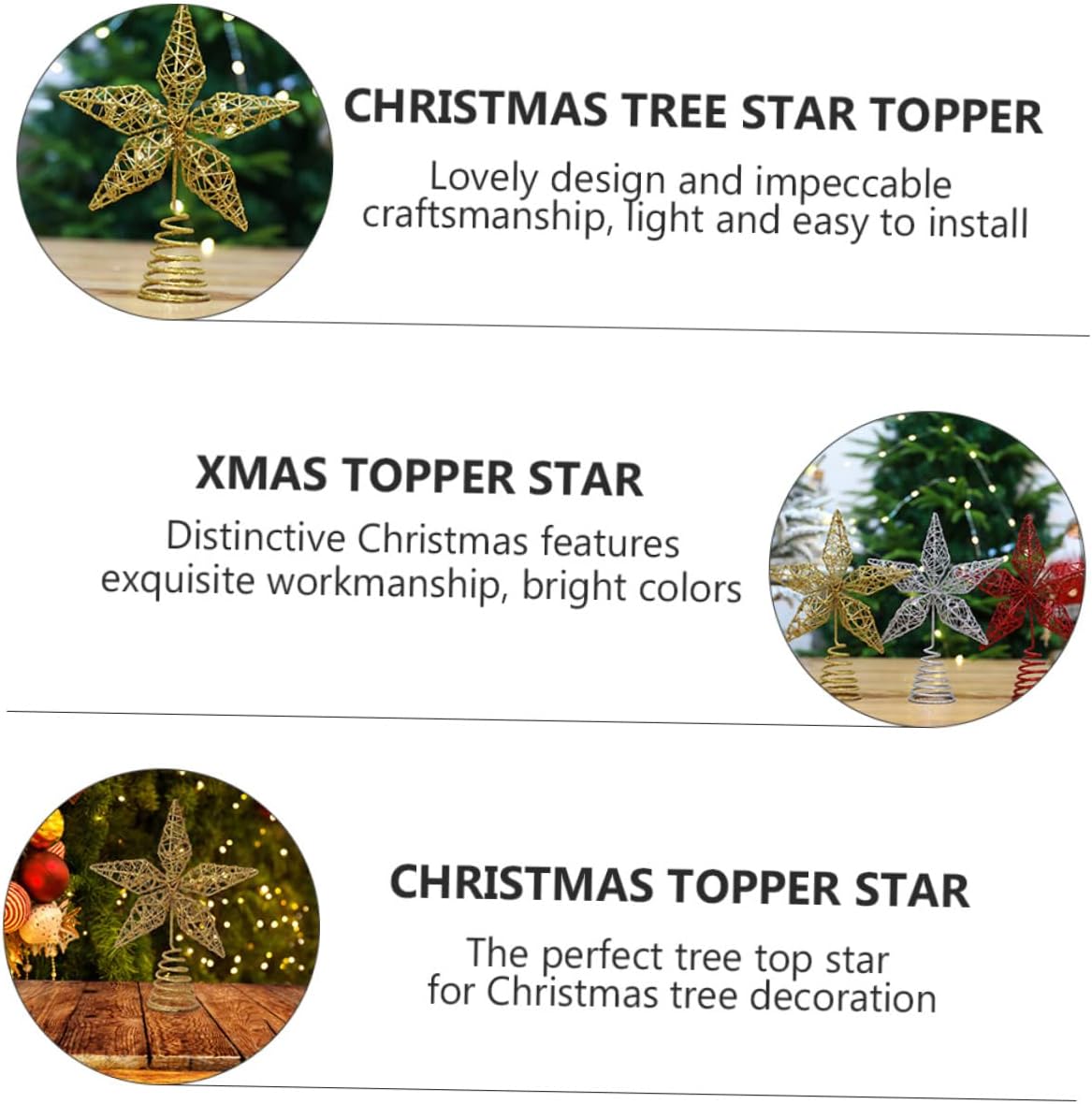 Christmas Topper Star 3D Iron Art Golden Tree Decoration Xmas Holiday Ornament for Home