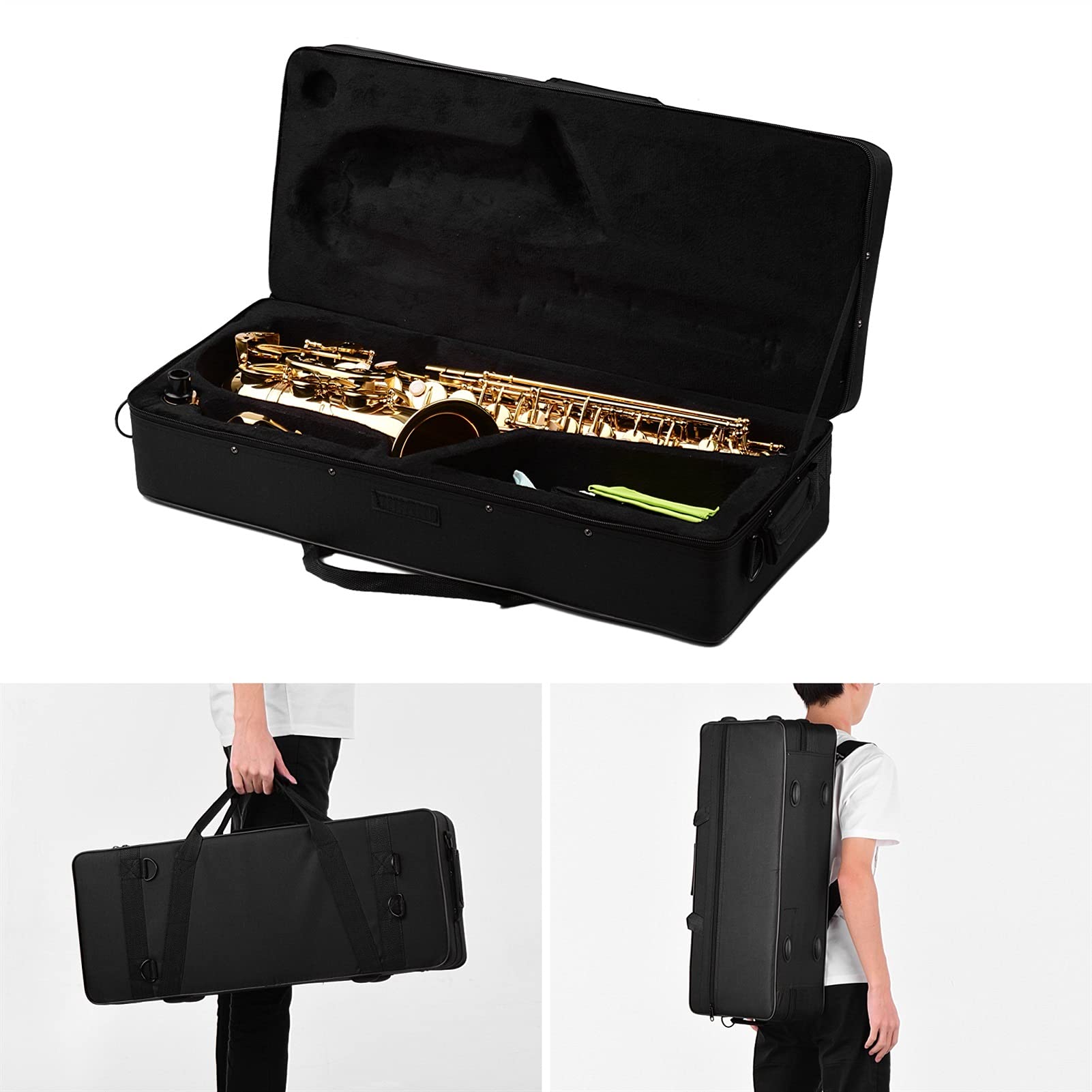Kit para Principiantes Saxo EB Alto Saxofón Latón Lacado Alto Sax Instrumento de Viento con Bolsos de Transporte Straps Straps Cepillo de Tela de Limpieza