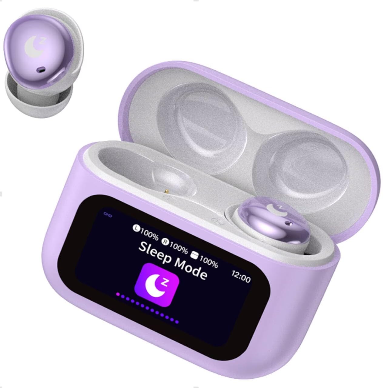 VEKJ Sleep Earbuds Bluetooth Crystal-Clear Calls, IPX7 Waterproof Earphones Lilac