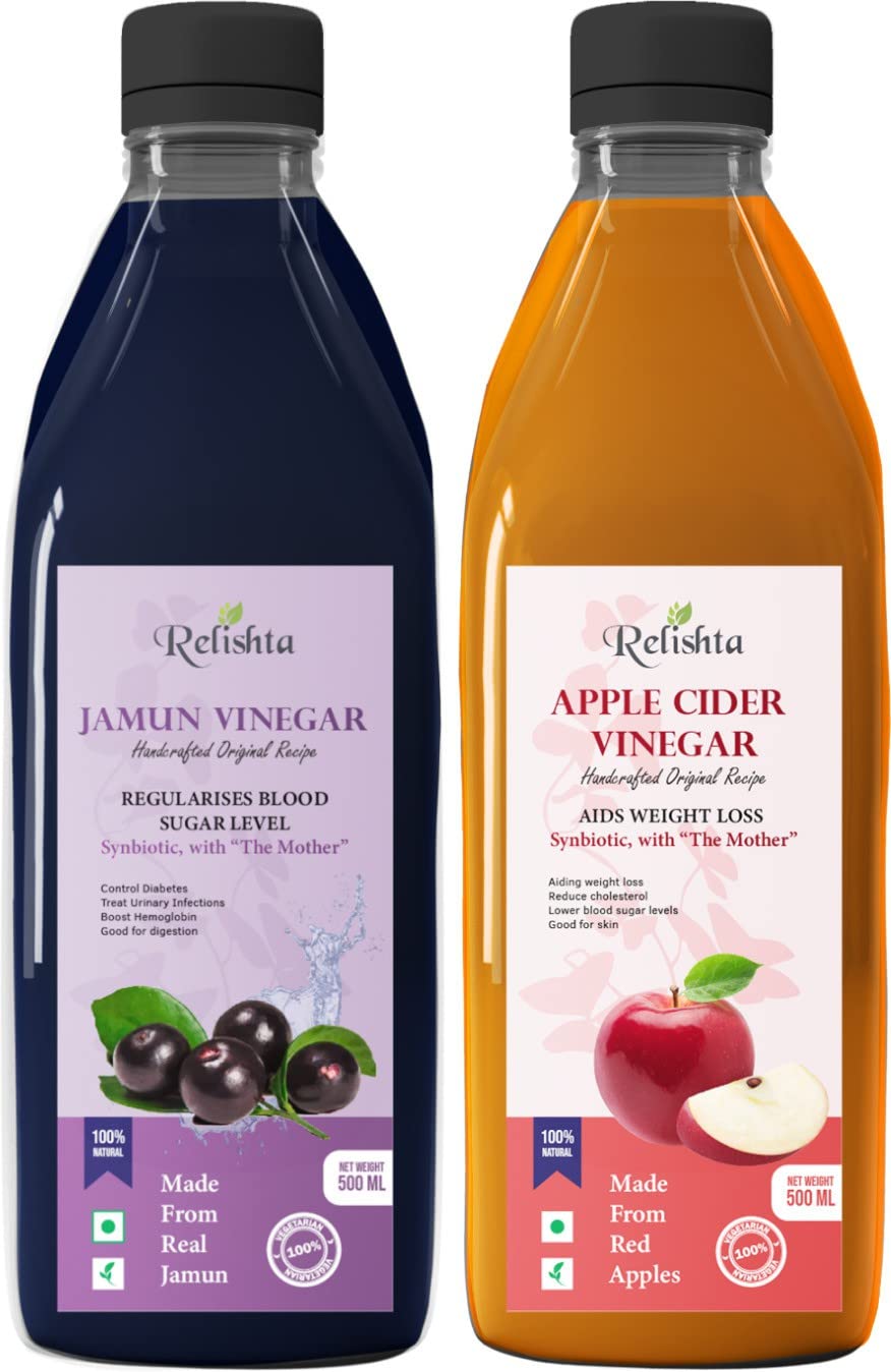 Jamun & Apple Vinegar with Mother Vinegar (Pack of 2) Homemade sirka Handcrafted Original Recipe & Traditional Taste