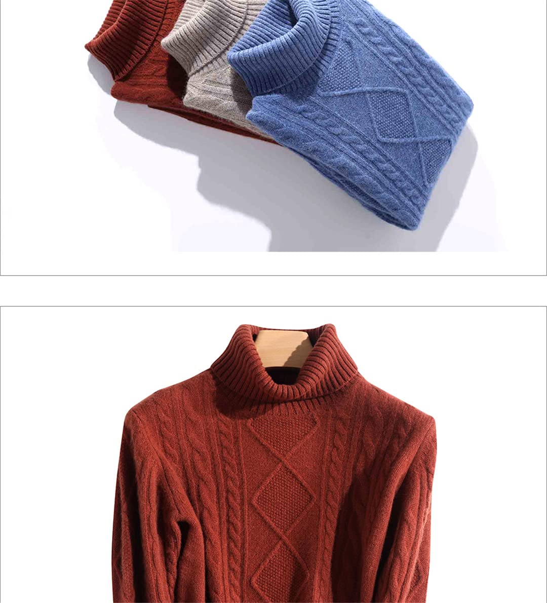 Disimlarl Maglione da donna in cashmere in lana merino calda autunno inverno maglione, Marrone chiaro, M