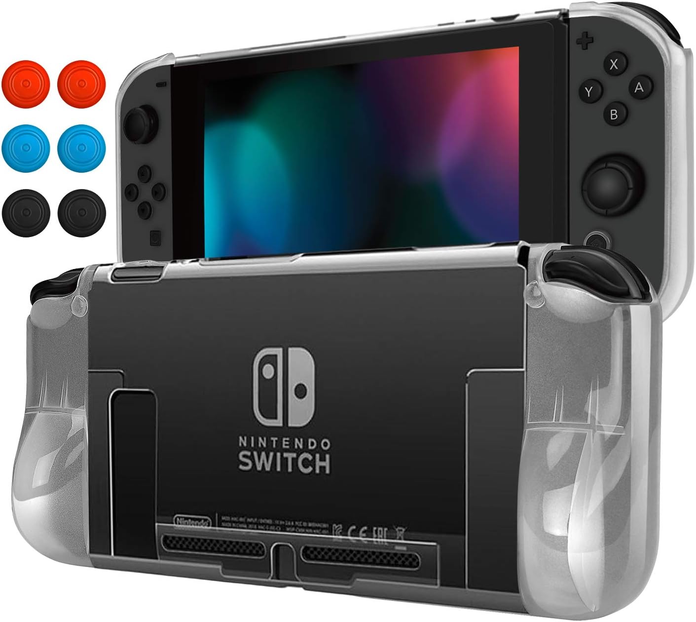 TNP for Nintendo Switch Grip Case with 6 Pcs Thumbstick Caps, Dockable Switch Case Cover Anti