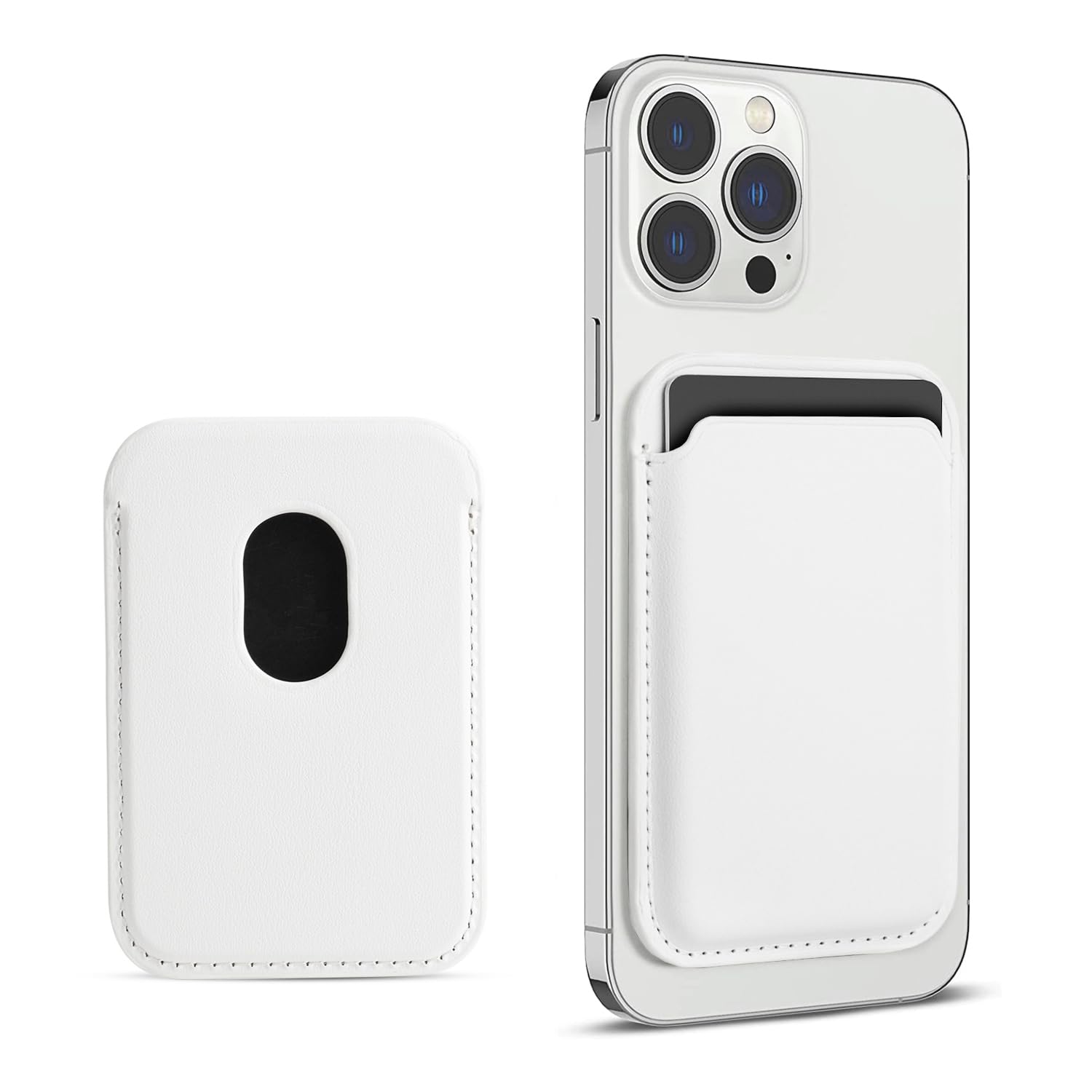 FIDWALL Magsafe Wallet Portafoglio Tessuti in Pelle per iPhone 15/14/13/12 Pro/Max/Plus/Mini,con Anello in Ferro per all Phone Case,RFID Card Holder con Mag-Safe Magnete(Bianco)