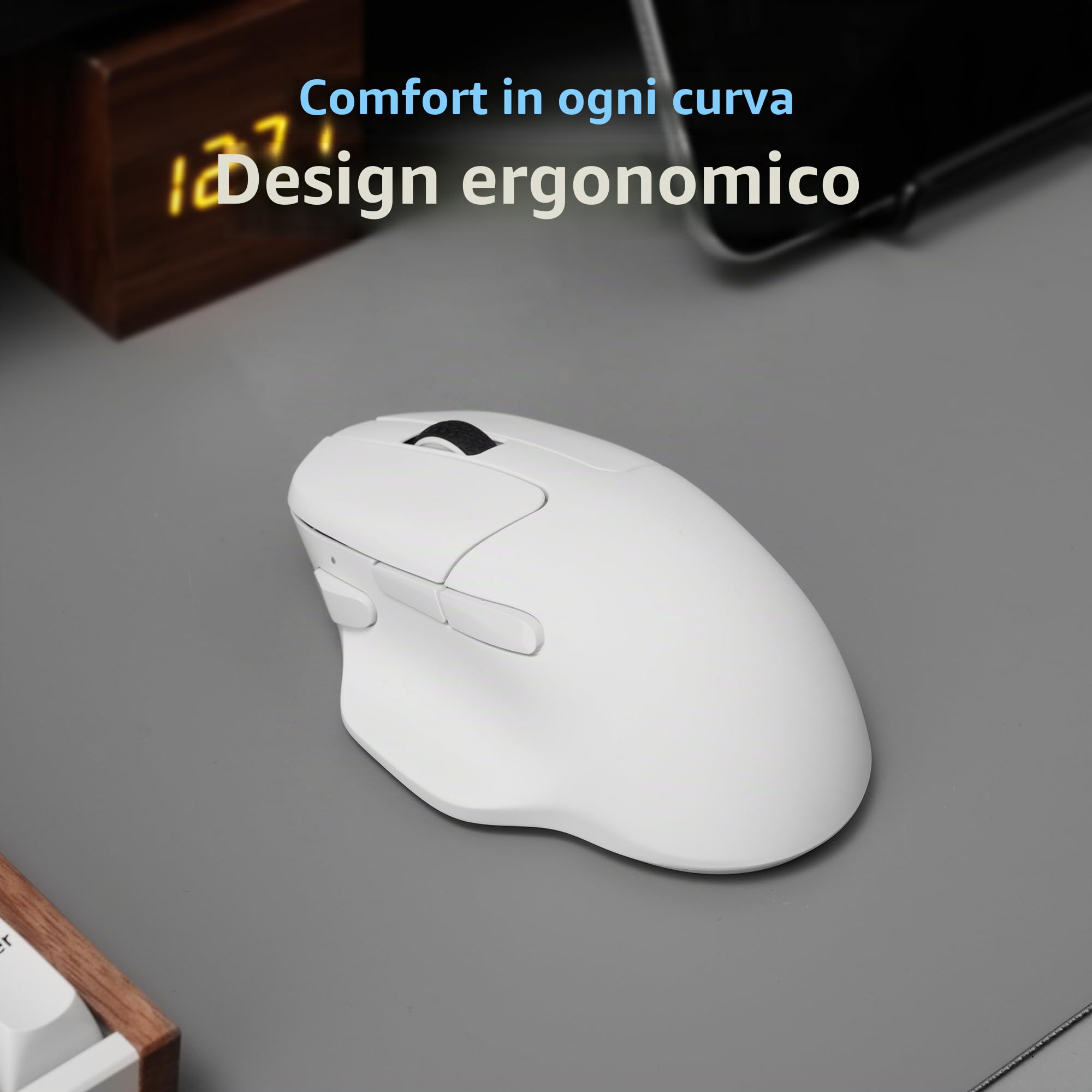 Keychron M7 Mouse Gaming Wireless 8K Polling Rate – Ultra-Leggero 63 g, Sensore PixArt 26.000 DPI, Tri-Mode (2.4G/Bluetooth/Cavo), Tasti Programmabili, Bianco