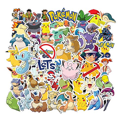 50pcs Girls Stickers for Water Bottle Cute Cool Sticker Waterproof Film Vinyl Sticker Pack for Laptop hydroflasks Luggage DIY Decoration for Phone Car Skateboard Guitar Bicycle Notebook (Pokemon)