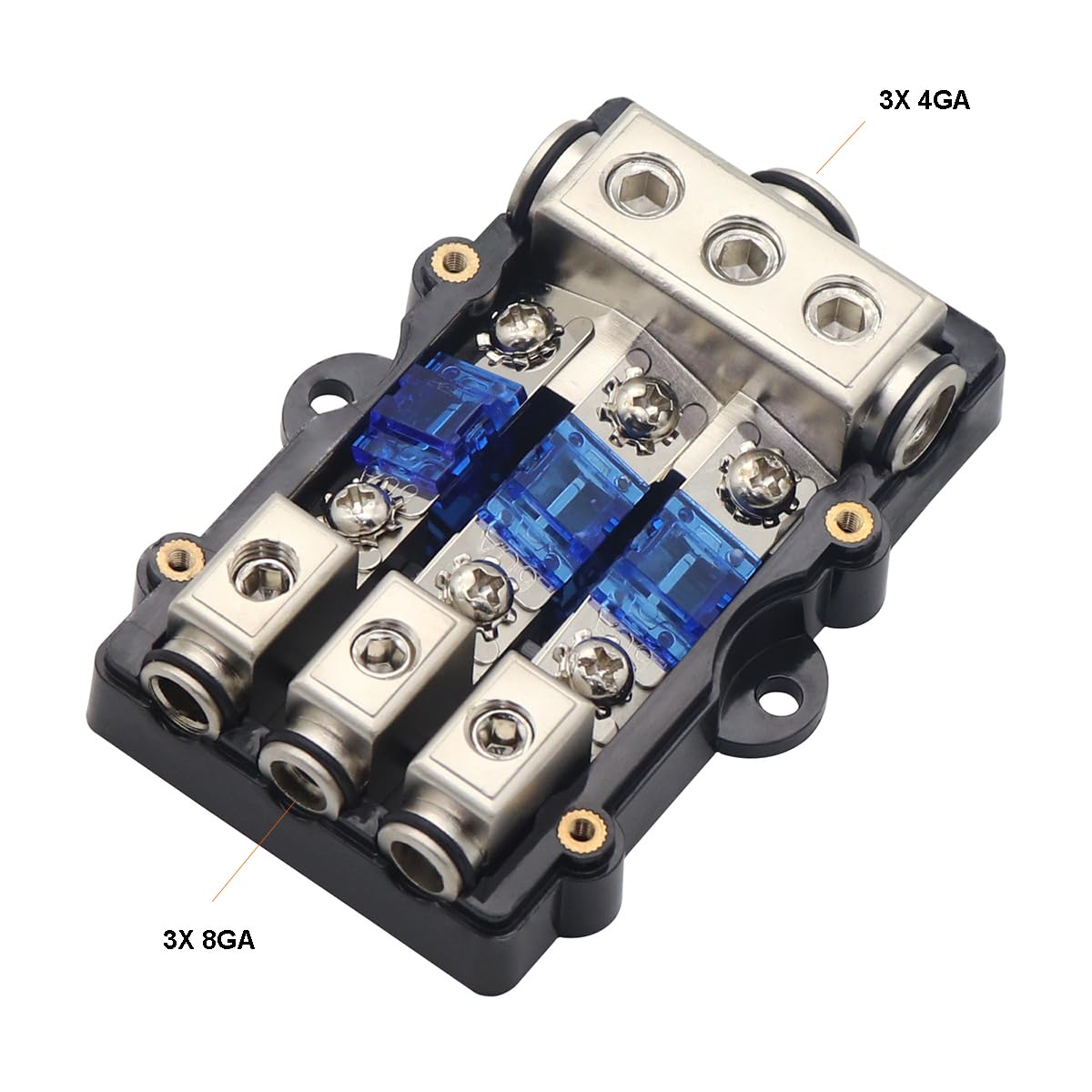 3 scomparti per camper auto, blocco di distribuzione audio, mini portafusibili per auto, scatola di sicurezza, 25 mm², 10 mm², da 30 A, 60 A, 80 A, 100 A, fusibili