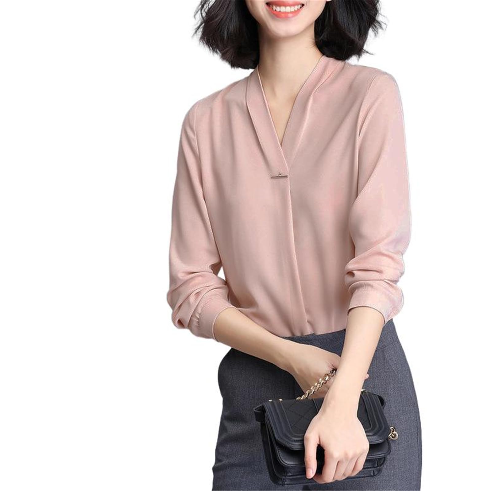 Damen Stonewashed Bedruckter Drehkragen Seidenbluse
