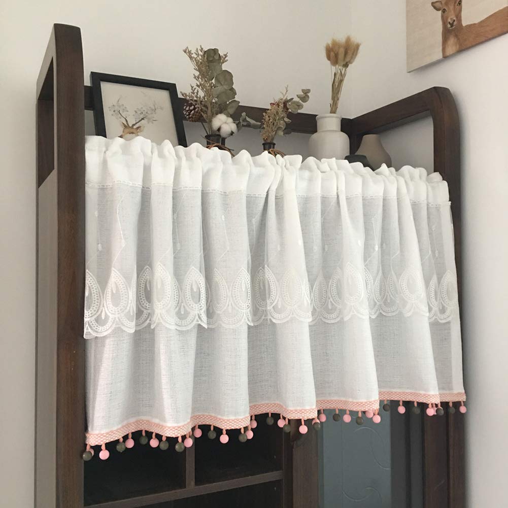 Media cortina blanca OKUOKA de 1 pieza corta para decoración de armario de cocina y balcón