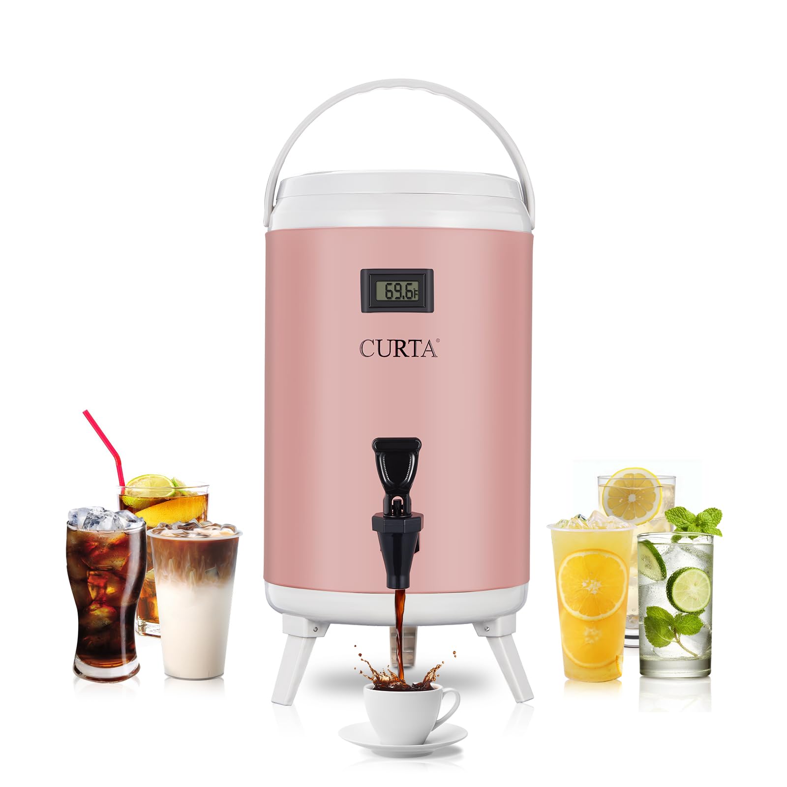 CURTA 2.7 Gallon Beverage Dispenser, Hot & Cold Beverage Dispenser with Thermometer, Leakproof Drink Insulated Dispenser for Parties (10L)