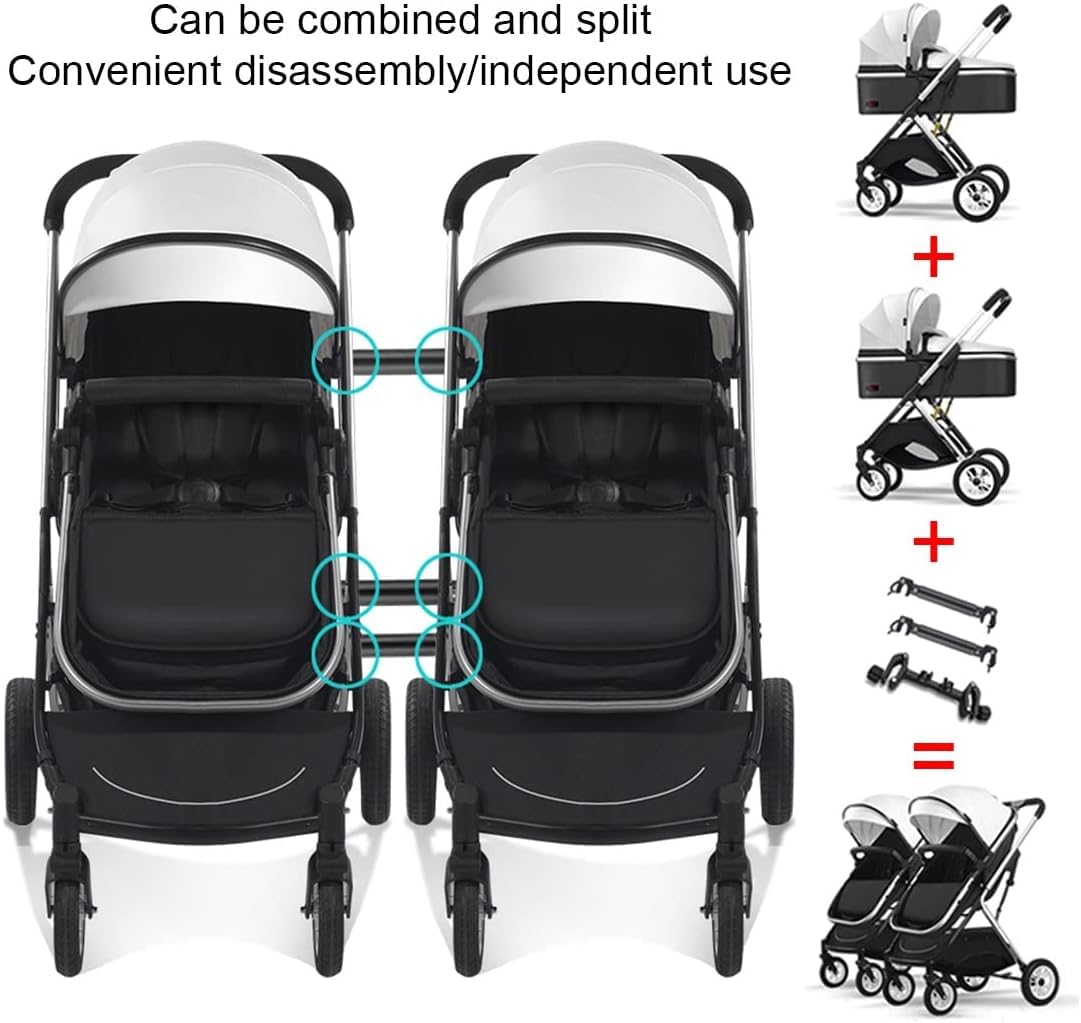 Rieort Poussette Double Portable en Alliage d'aluminium, Poussette Pliable à Une Main pour bébé, Poussette Tandem à Ressort Absorbant Les Chocs