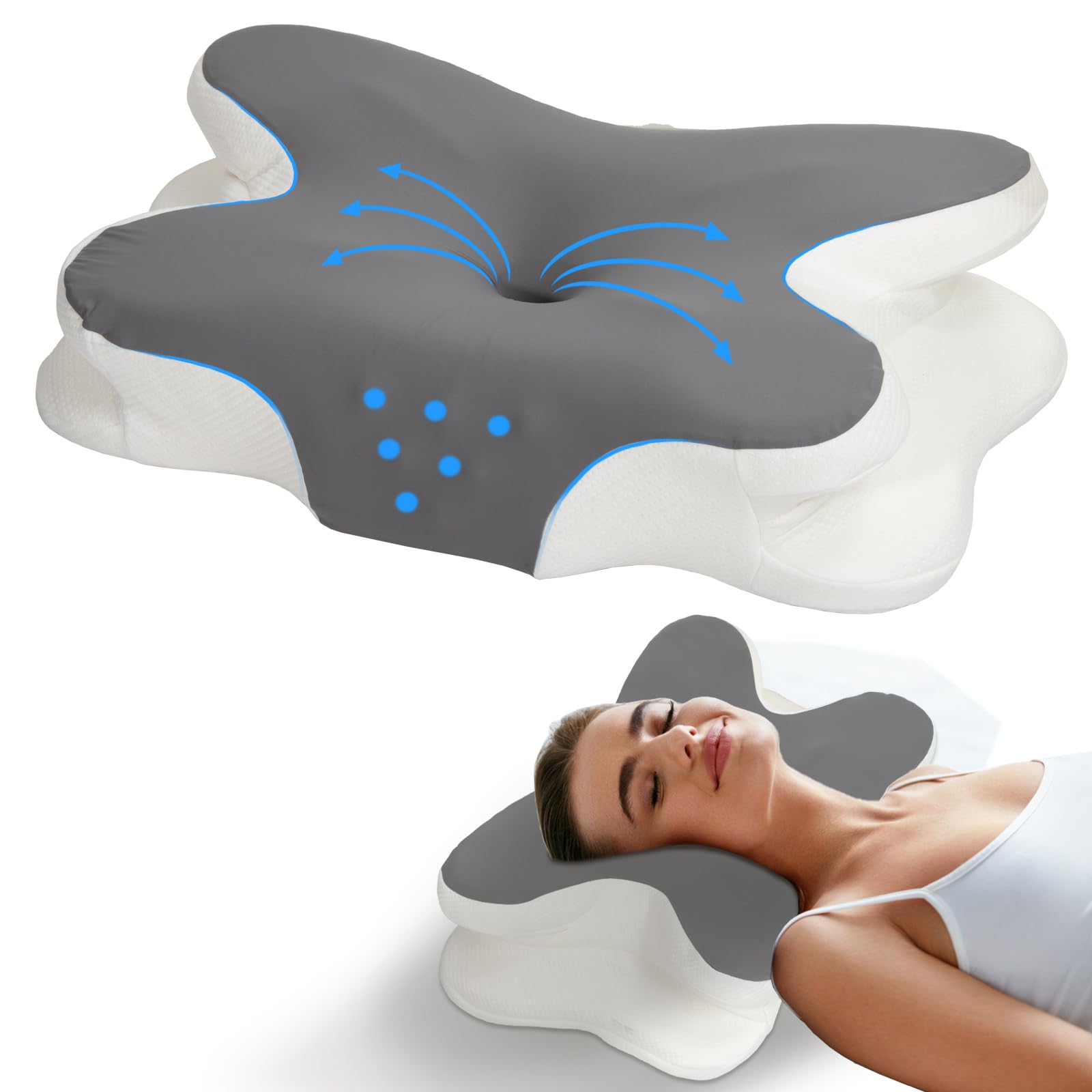 Almohada Cervical para el Alivio del Dolor del Cuello, Almohada de Espuma viscoelástica para Contorno de Cuello ergonómico para Dormir de estomaca Lateral