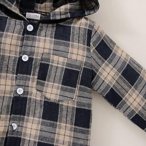 Image of FOCUTEBB Toddler Baby Boys Clothes Plaid Shirt Tops Hoodied Long Sleeve Sweatsuit Pants Fall Winter Outfits 12M-6T