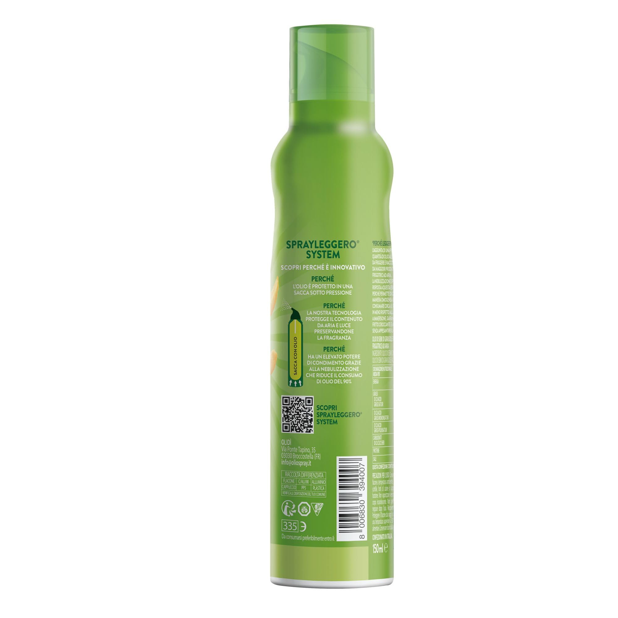 Olidì, Olio Spray per Friggitrice ad Aria, 150 ml, Spray da Cucina, Olio di Girasole Alto Oleico, Zero Sprechi e Dosi Precise, Nebulizzatore Olio