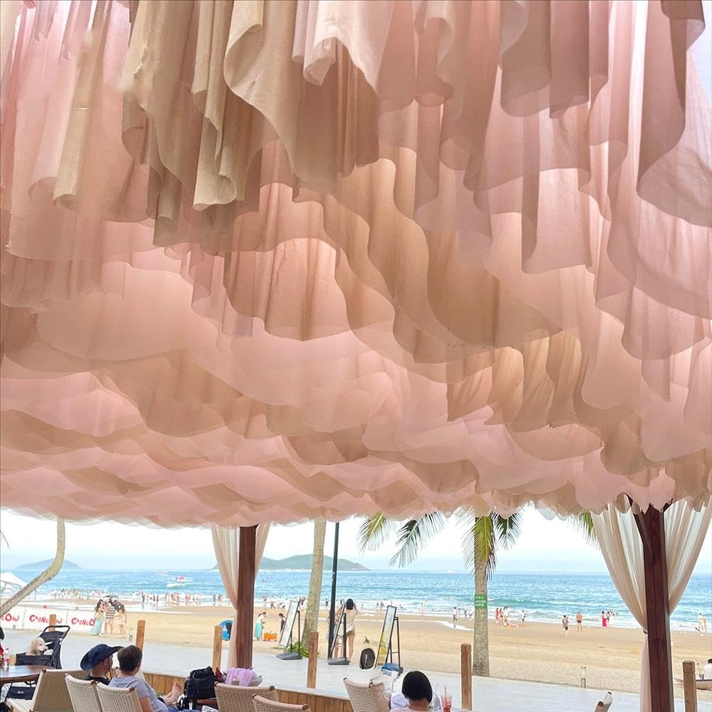 Voilages pour Décoration De Pergola, Lot de 10 Bandes De Tissu | Usage Extérieur Voilage Drapé avec Câble En Acier pour Mariages, restaurants, scènes, plages et Parcs(40x800cm)