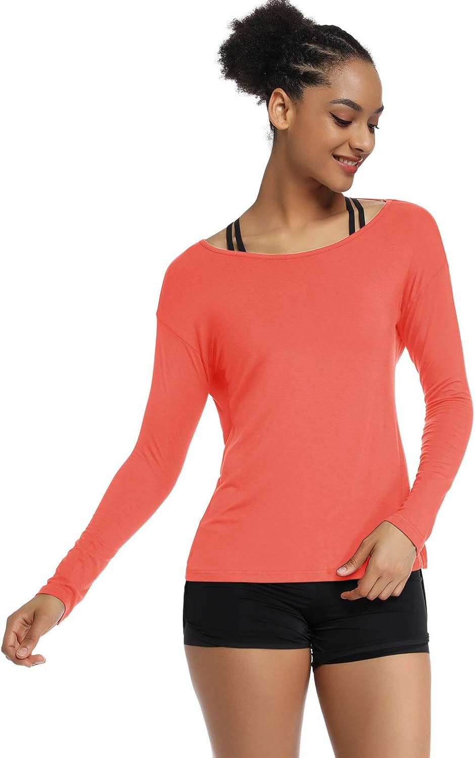 Muzniuer Women's Long Sleeve Workout Shirts Backless Yoga Shirts Cross Back Open Shirt - Image 4