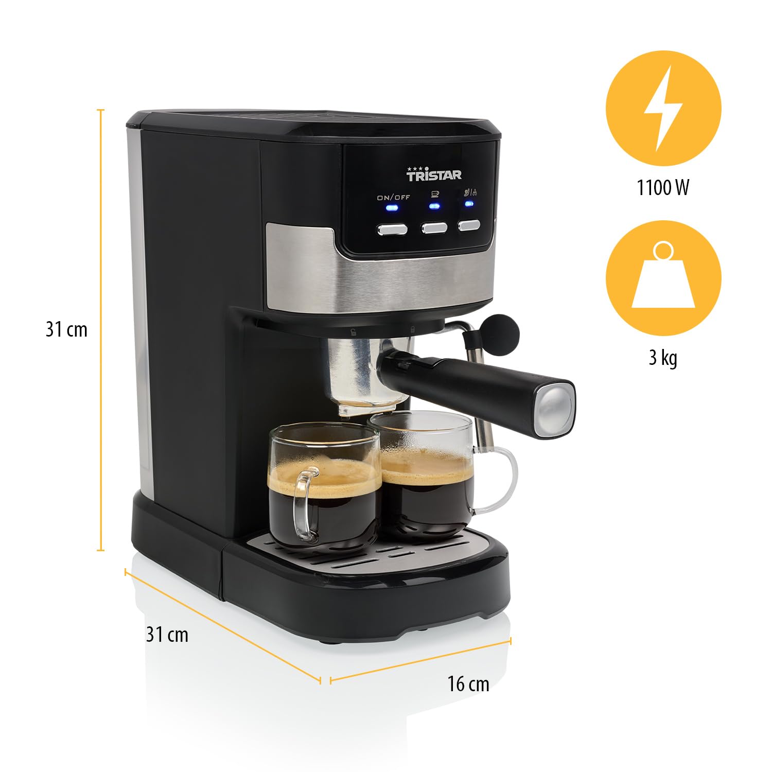 Tristar Máquina de Espresso 2 tazas a la vez | Apta para cápsulas de Nespresso y café molido | Calienta tazas | Apto para lavavajillas | 20 bares | 1100 W | CM-2278