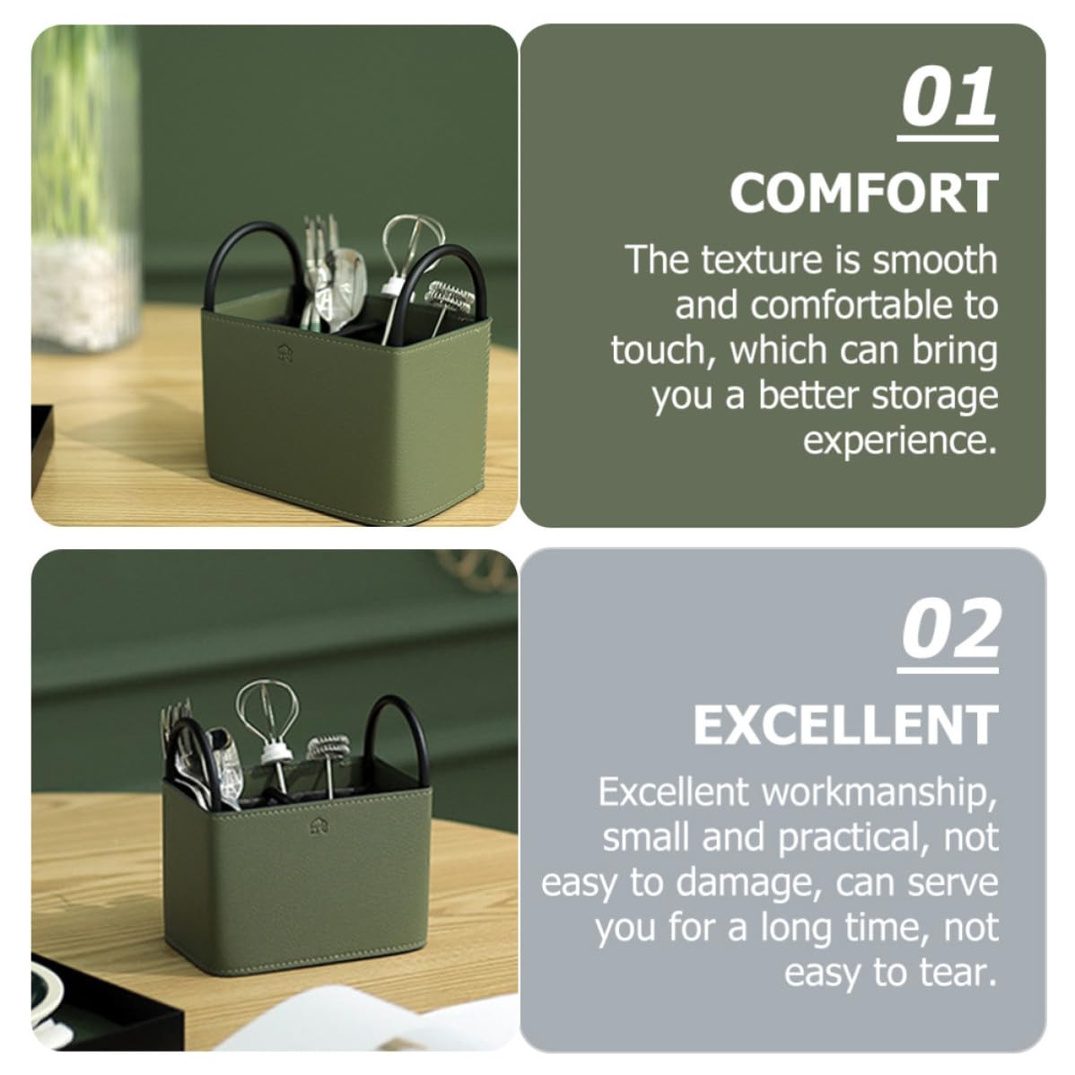 Cesta de Escritorio Cesta de Pu Verde de Hierro y Pu, Organizador Decorativo para Mando a Distancia y Artículos Diversos, para Tocador y Escritorio