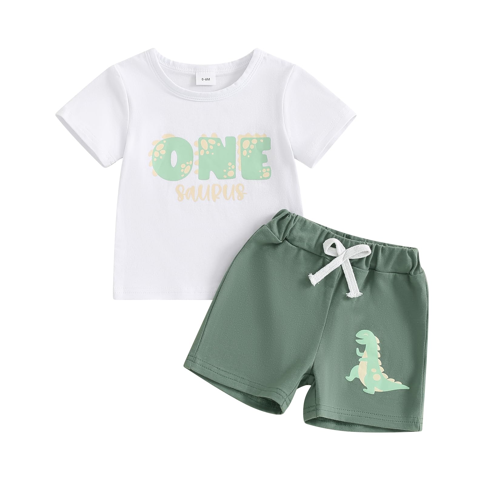Xeadoffubio Toddler Baby Boy Birthday Outfit One/Two Letter Embroidery T-shirt Jogger Shorts Waffle Summer Clothes Baby Boy my 1st Birthday Outfit (Dinosaur, 6-12 Months)