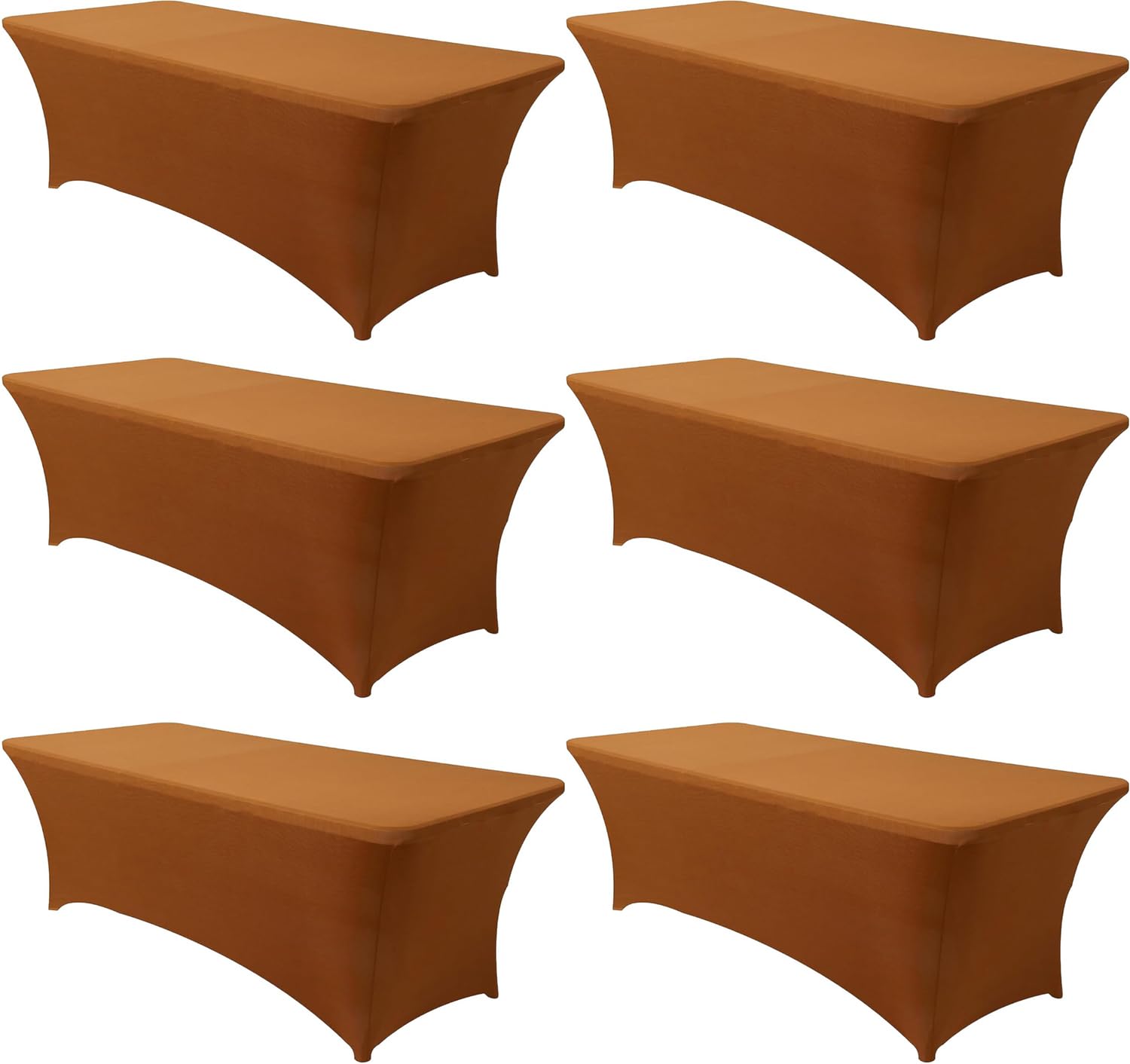 Obstal 6 Pack Stretch Spandex Table Covers for 6 Foot Tables - 6 FT Universal Rectangular Fitted Tablecloth Protector for Wedding, Banquet, Party, 72 Length x 30 Width x 30 Height Inches, Light Coffee