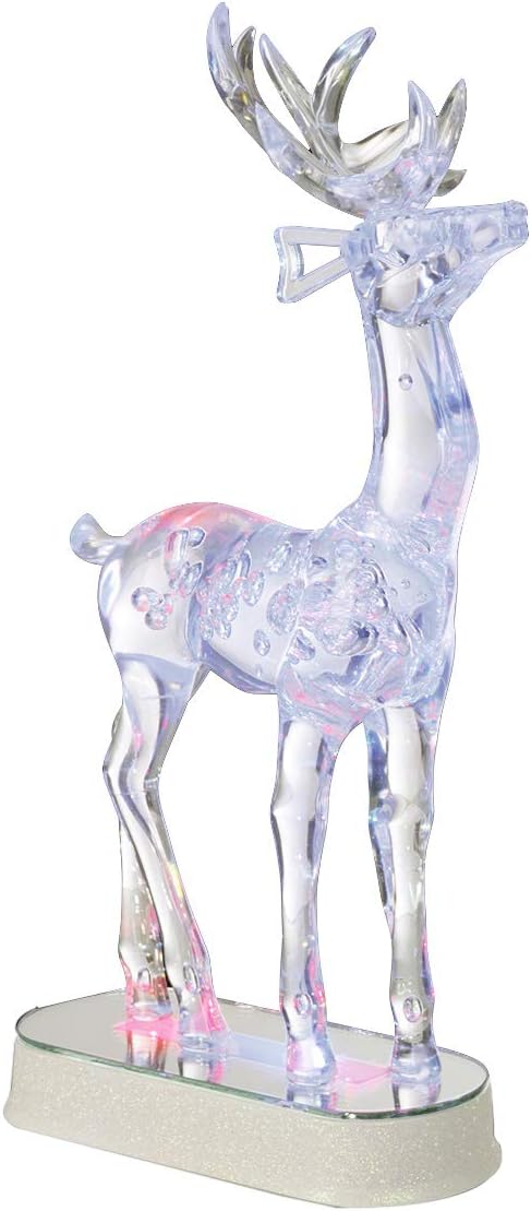 The Christmas Workshop Colour Changing Reindeer, Acrylic with Red, Green, Blue, 28cm High x 13cm Wide x 3.5cm Deep