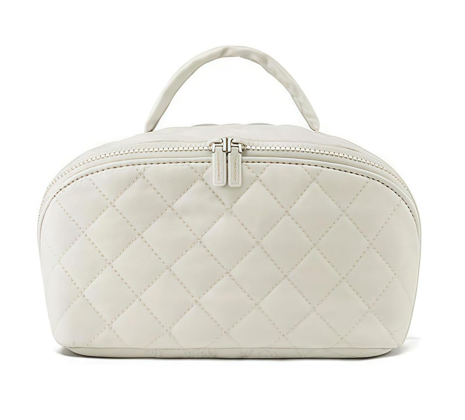 Bolsa de maquillaje de viaje y organizador de neceser, bolsa de cosméticos plana de gran apertura para mujeres de viaje y uso diario, diseño protector acolchado hinchado con compartimentos, gran