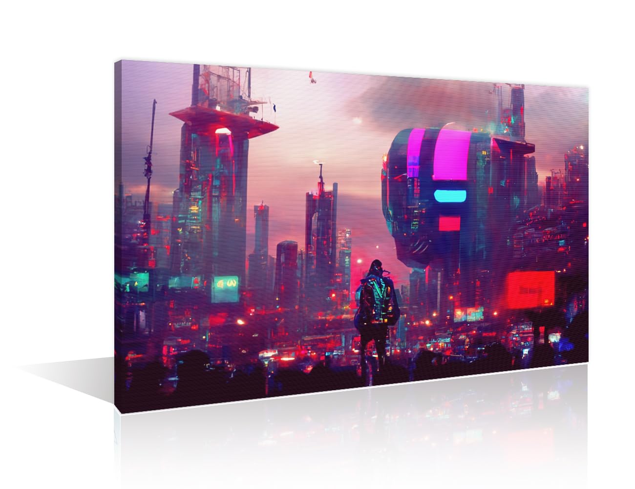Future City Picture for Living Room Cyberpunk Style Art Painting Wall Art Tokyo Neon Night Pictures Artwork Multi Panel Prints on Canvas Modern Home Decor Giclee Framed Ready to Hang Gift, (24"Wx36"H) โ image 1