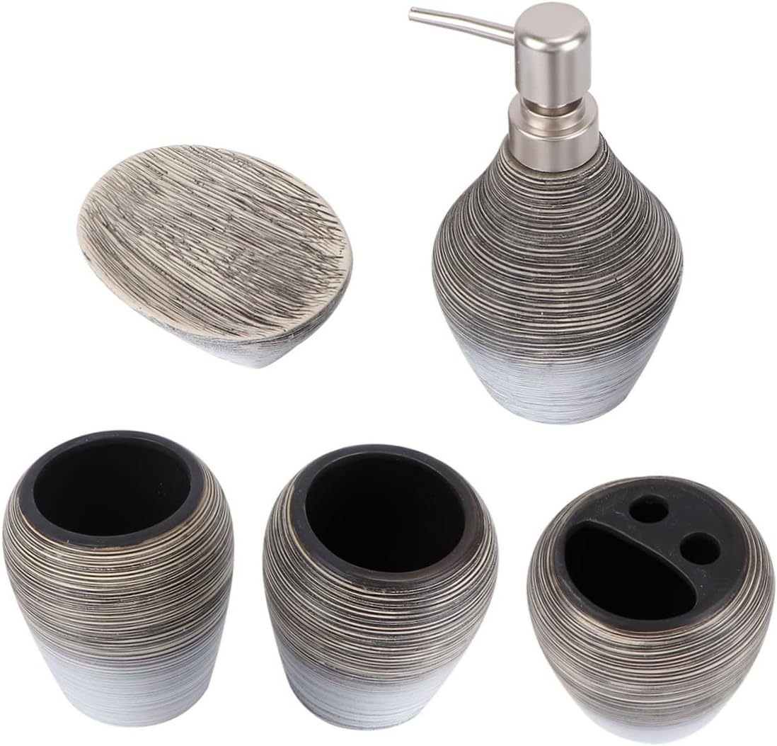 Alipis 5-Piece Handmade Ceramic Bathroom Accessories Set Including Toothbrush Holder Gargle Cup and Soap Holder for Home and Travel