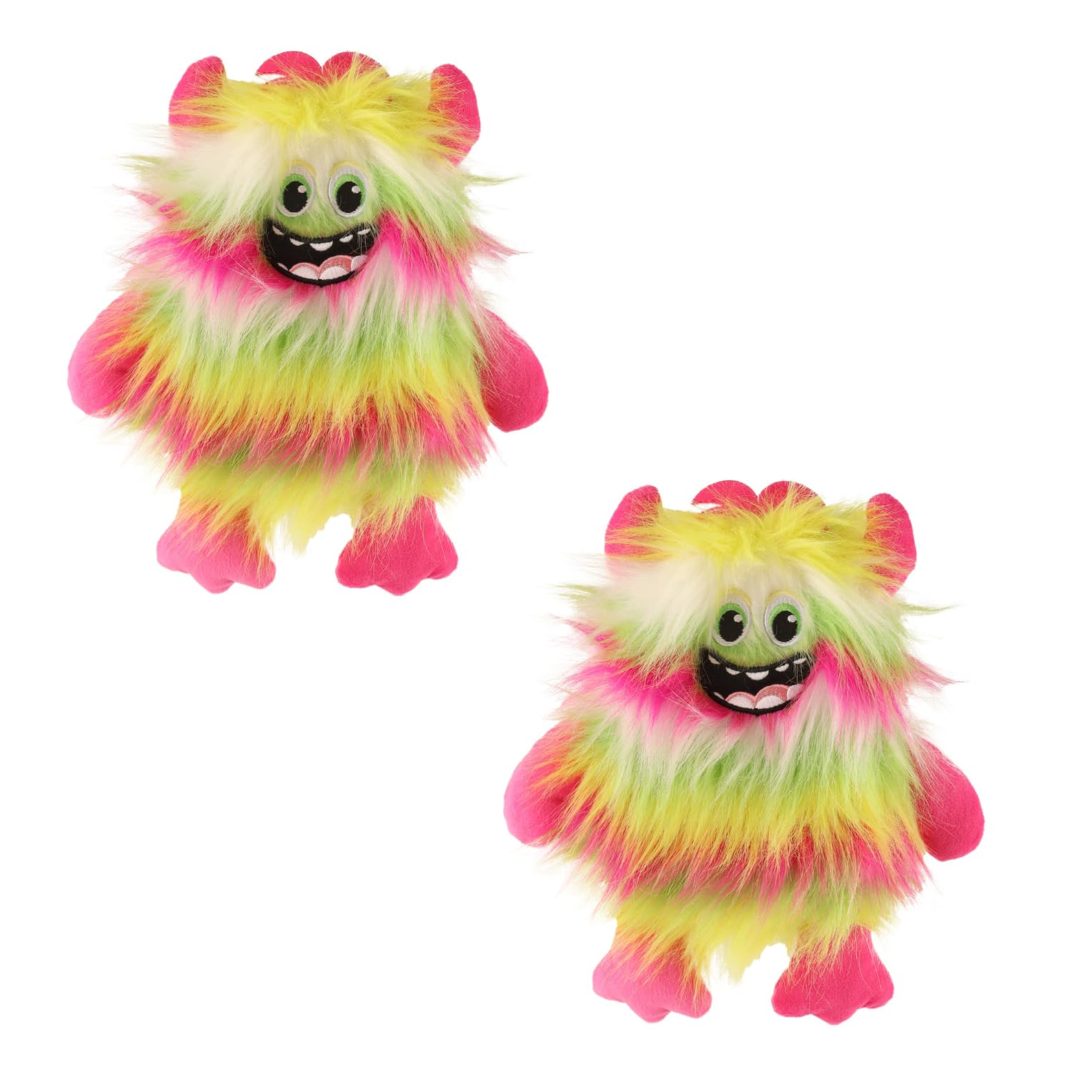 SHOPZO Monster Flattie Pet Toy - Pink - Pack of 2 - Eye Catching Monster Design and Soft Plush Texture - Great for Chewing, Chasing, and Snuggling - Crinkles for Extra Stimulation and Fun