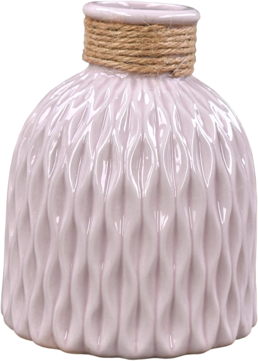 Bottle Shaped Vase Ceramic Decorative Vases Embossed Flower Arrange Display GIFT (Dusky Pink)