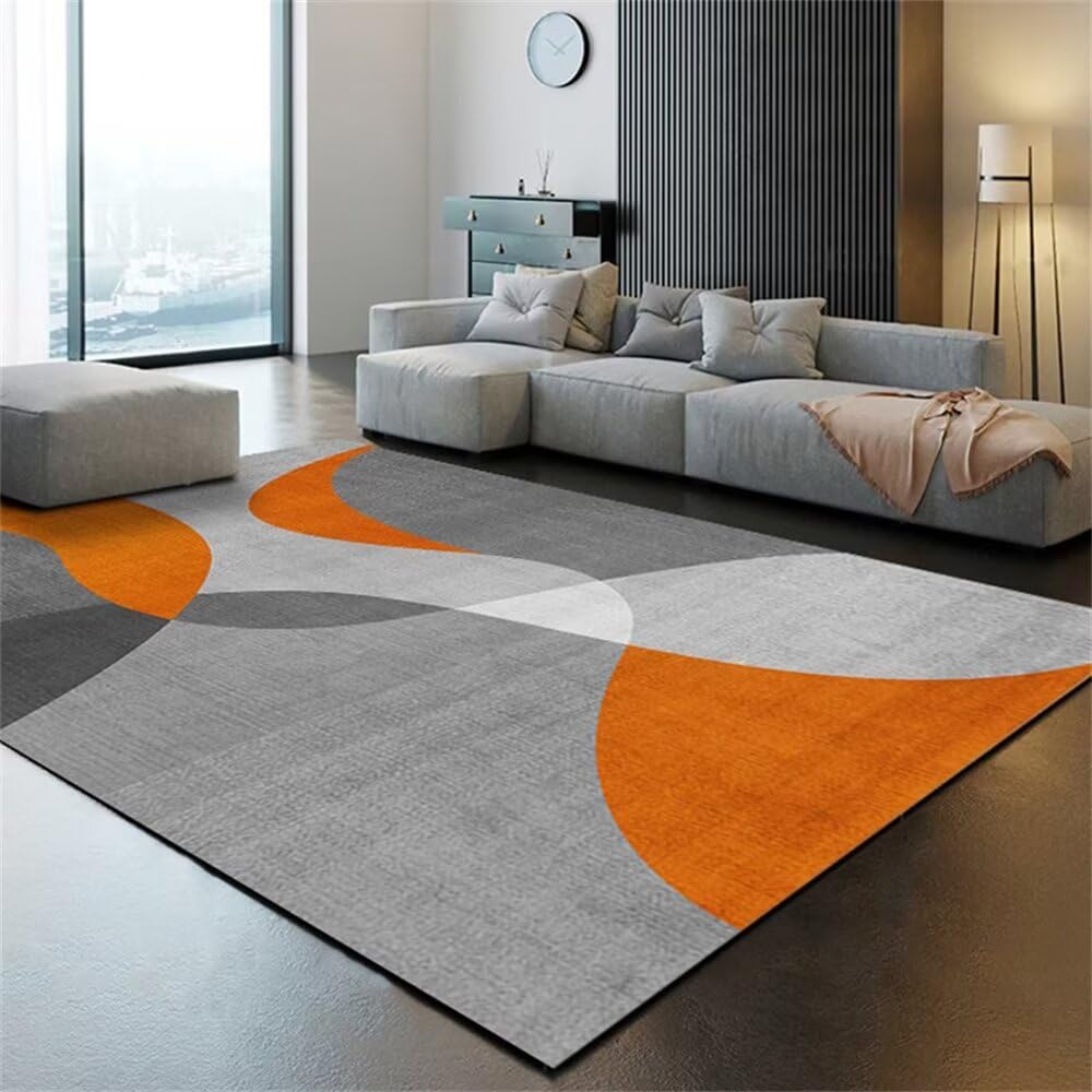 Tapis facile d'entretien gris et orange pour salon et enfants